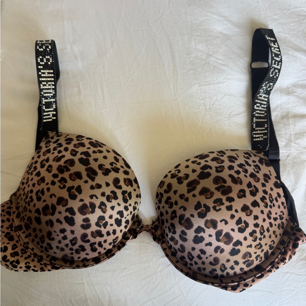 Victoria's Secret Bombshell Leopard Print Bra with rhinestone Straps